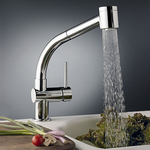 Griferia De Cocina Monocomando Linea Temple Fv Con Rociador Extraíble Cromo 000