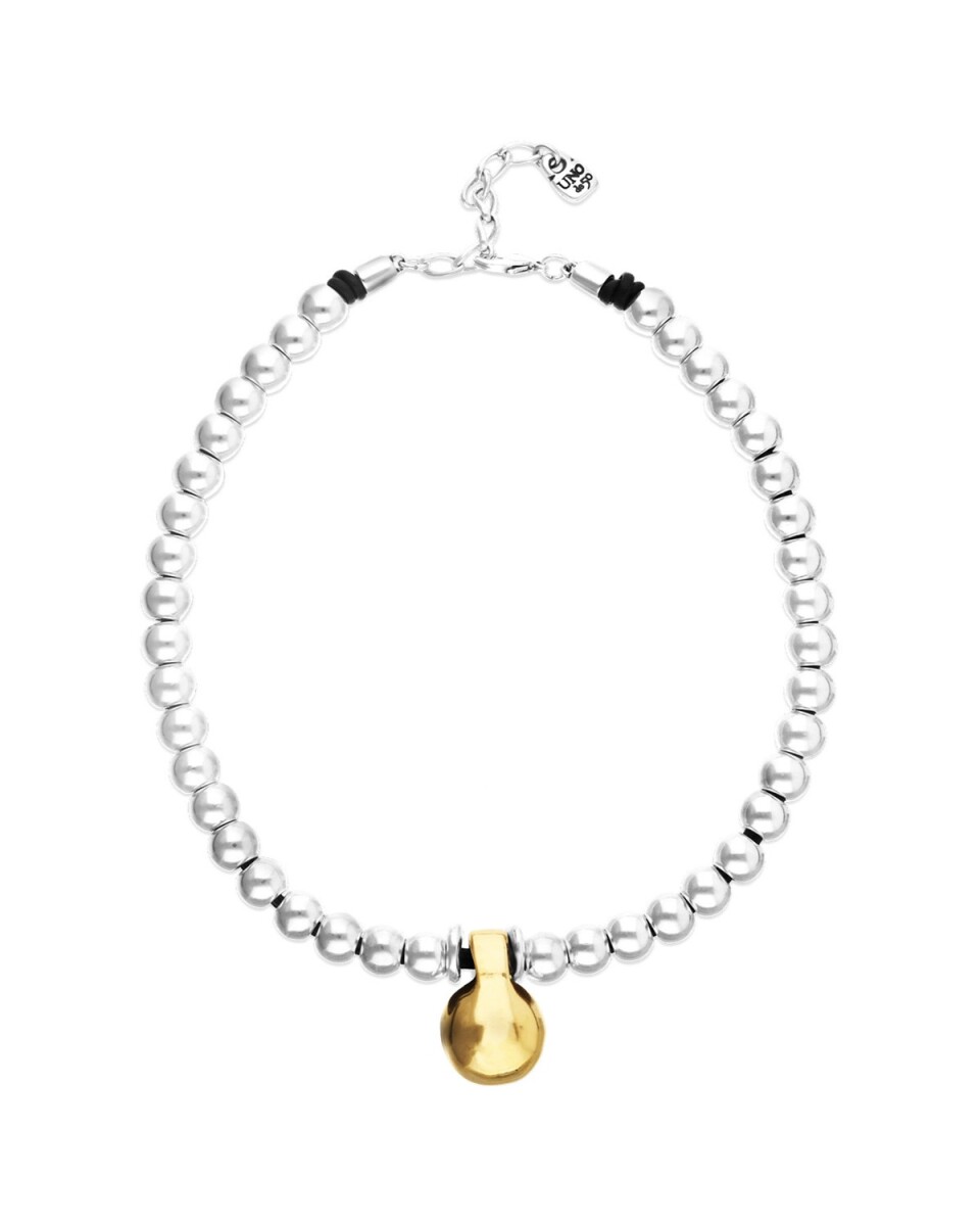 COLLAR DE BOLAS MEDIANAS BAÑADAS EN PLATA DE LEY Y BOLA GRANDE BAÑADA EN ORO 18K - Colgante 