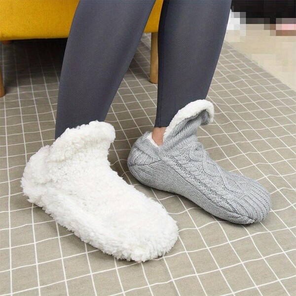 Medias Termicas Polar Invierno Algodón Antideslizantes Variante Color Gris