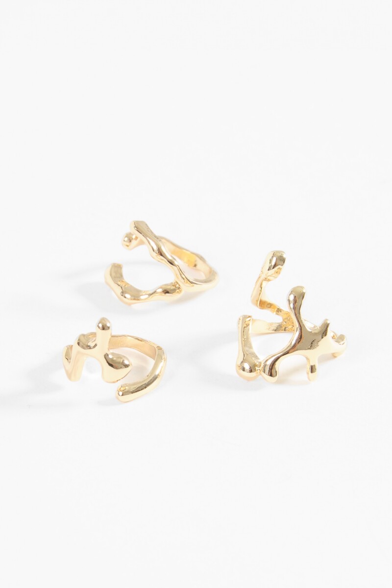 Set 3 anillos irregular dorado