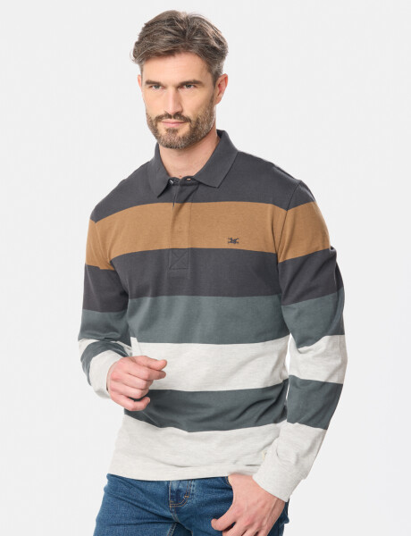 POLO JERSEY RAYADA Gris