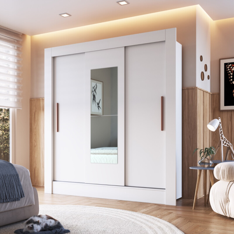 Placard Ropero 3 Puertas Corredizas Dormitorio Con Espejo Blanco