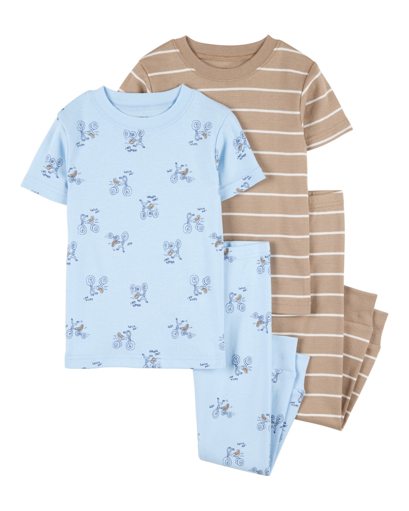 Pijama cuatro piezas de algodón, dos pantalones y dos remeras, diseño triciclos Sin color