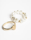 Sets Anillos Perlas Anillo Set Perla Y Corazones. - Dorado