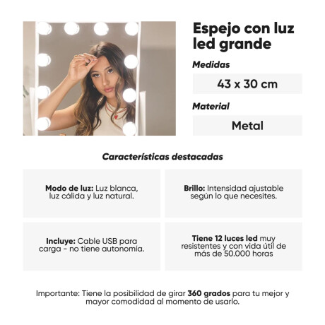 Espejo con luz led regulable para maquillaje grande Sc