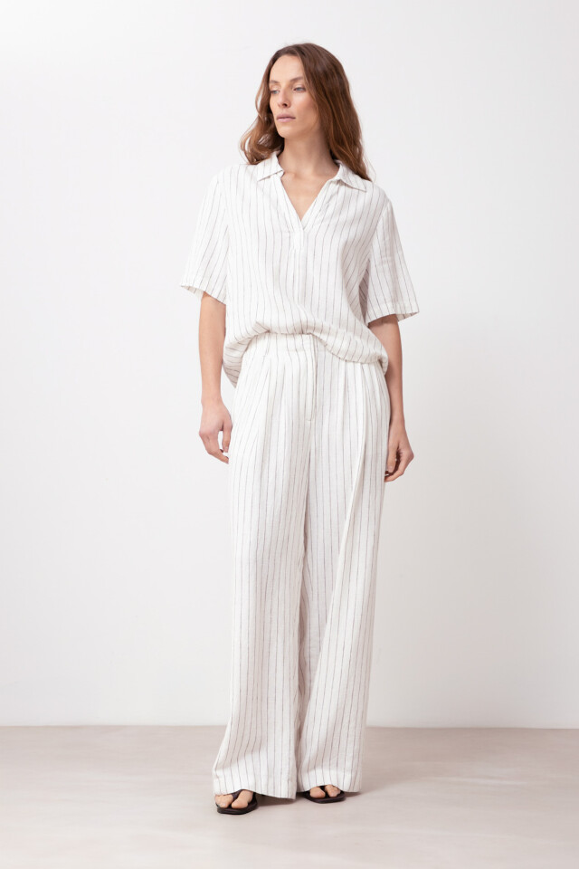 Blusa de lino rayada blanco