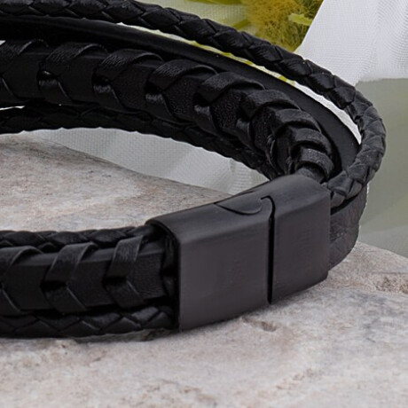 Pulsera cuerina negra diseño trenzado Negro