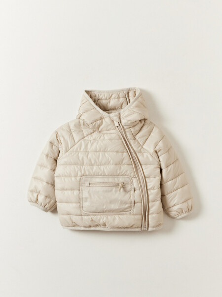 Campera abrigo capitoneada capucha Beige