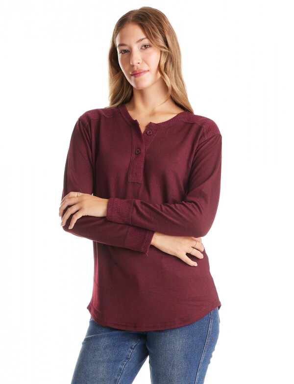 Buzo Escote Henley BORDEAUX