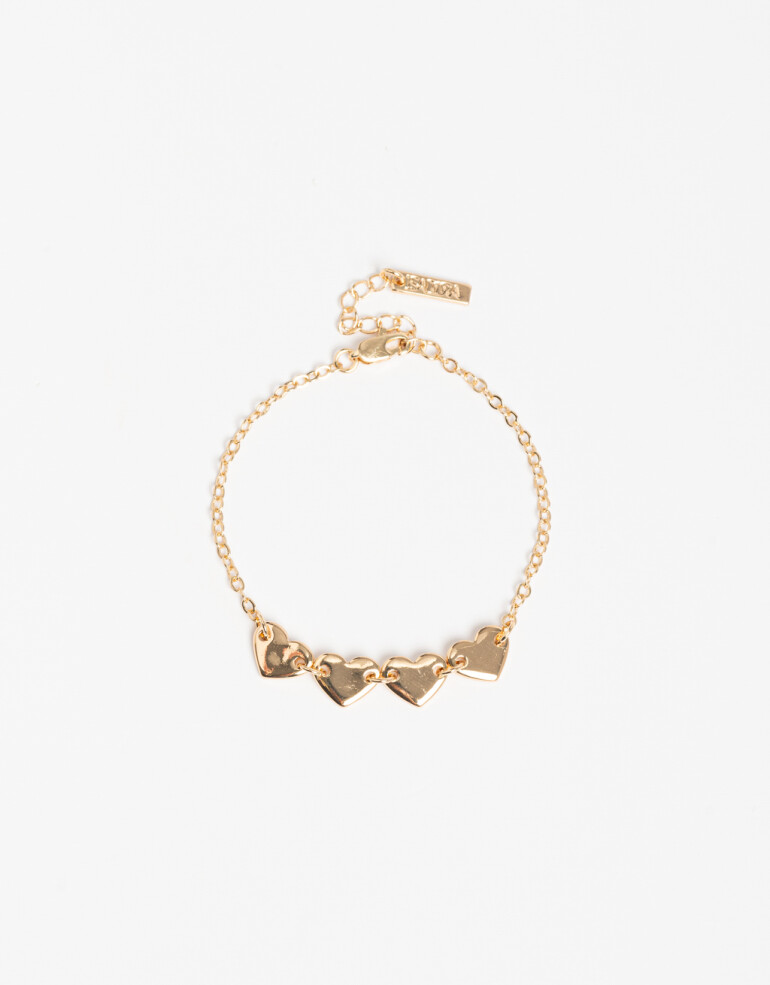 Pulseras Flexibles Metal Pulsera Flexible Corazones Bañado En Oro - Dorado