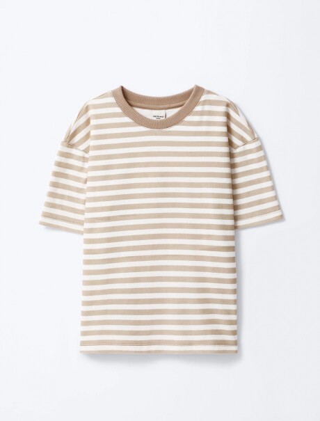 CAMISETA MANGA CORTA INFANTIL DE RAYAS BEIGE