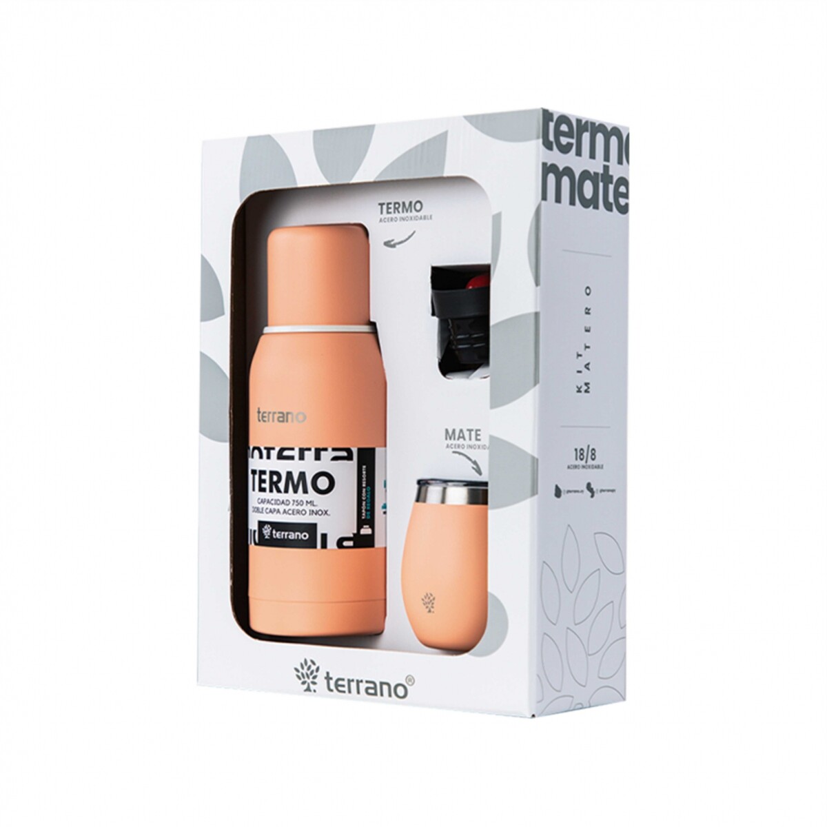 KIT V1 TERMO CLASICO 750ML SIN MANIJA - TERRANO KIT V1 MATE + TERMO CLASICO 750ML SALMON 