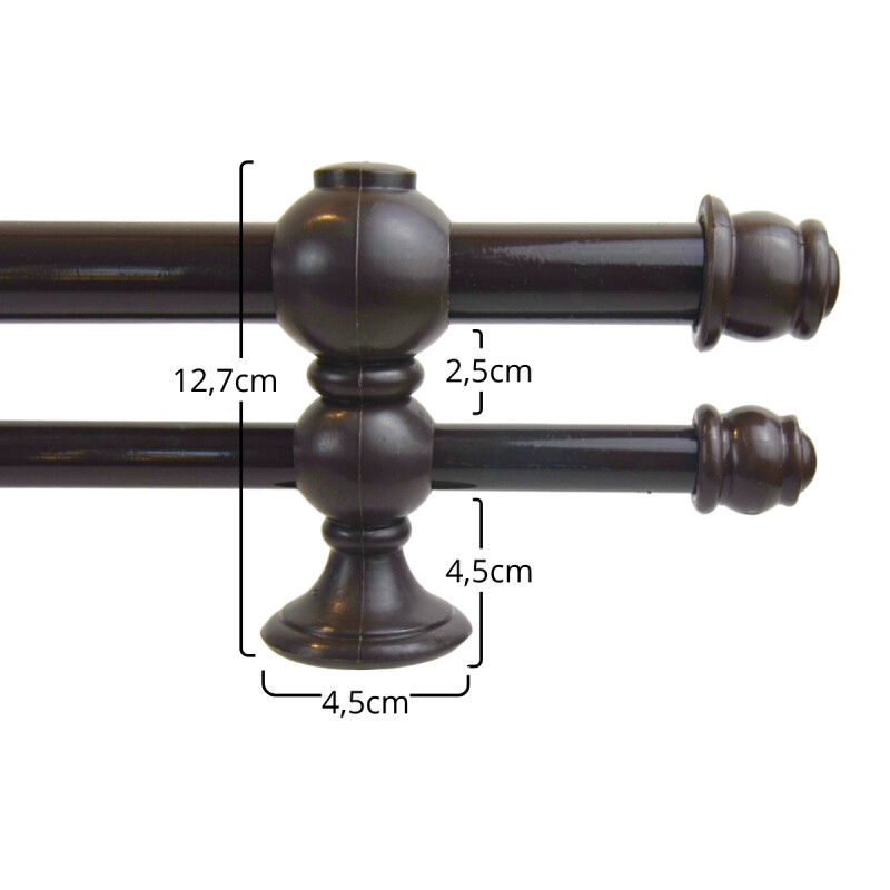 Barrote cortina doble de metal 1,5 m + 2 Soportes MARRON OSCURO
