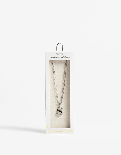 Cadena Corta con Dije Letras Collar De Acero Con Inicial S - Plateado