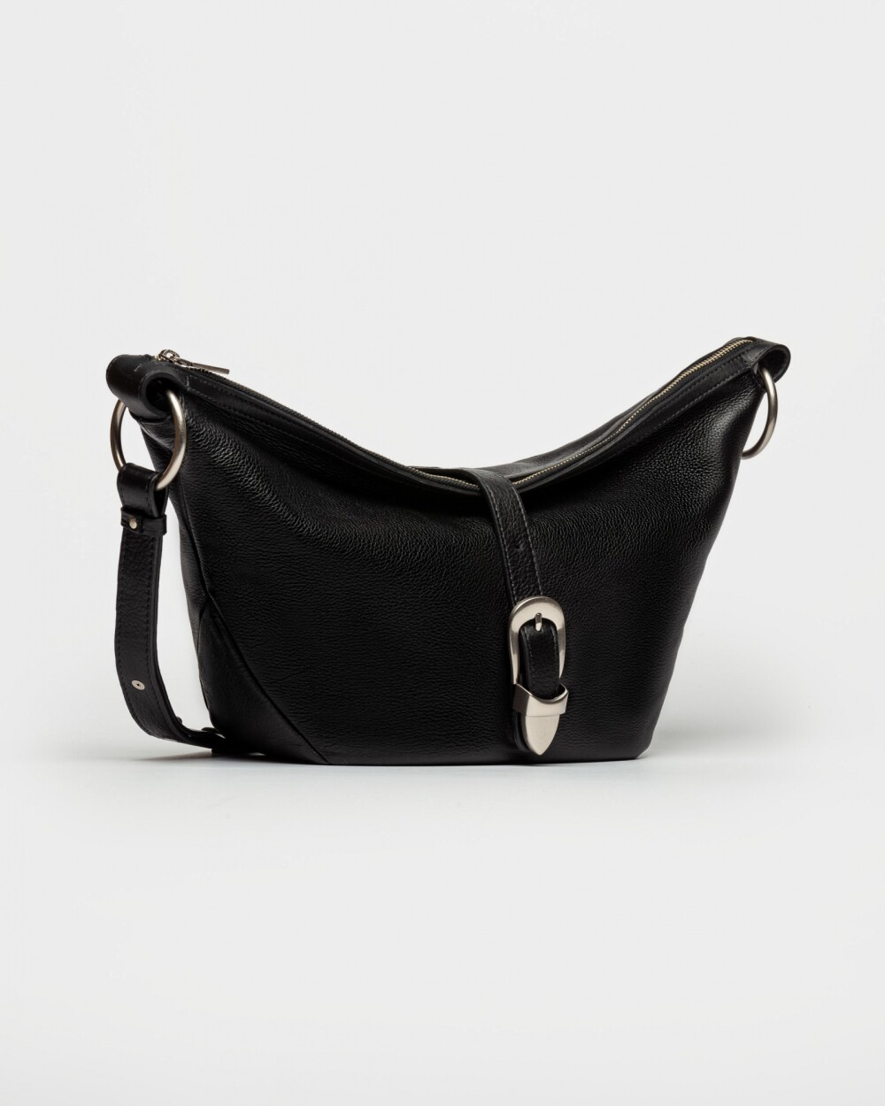 Bolso Bambu En Cuero Liso Satinado Negro