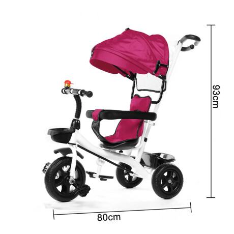 Coche Triciclo A Pedal C/ Guía, Capota Y Accesorios Fucsia