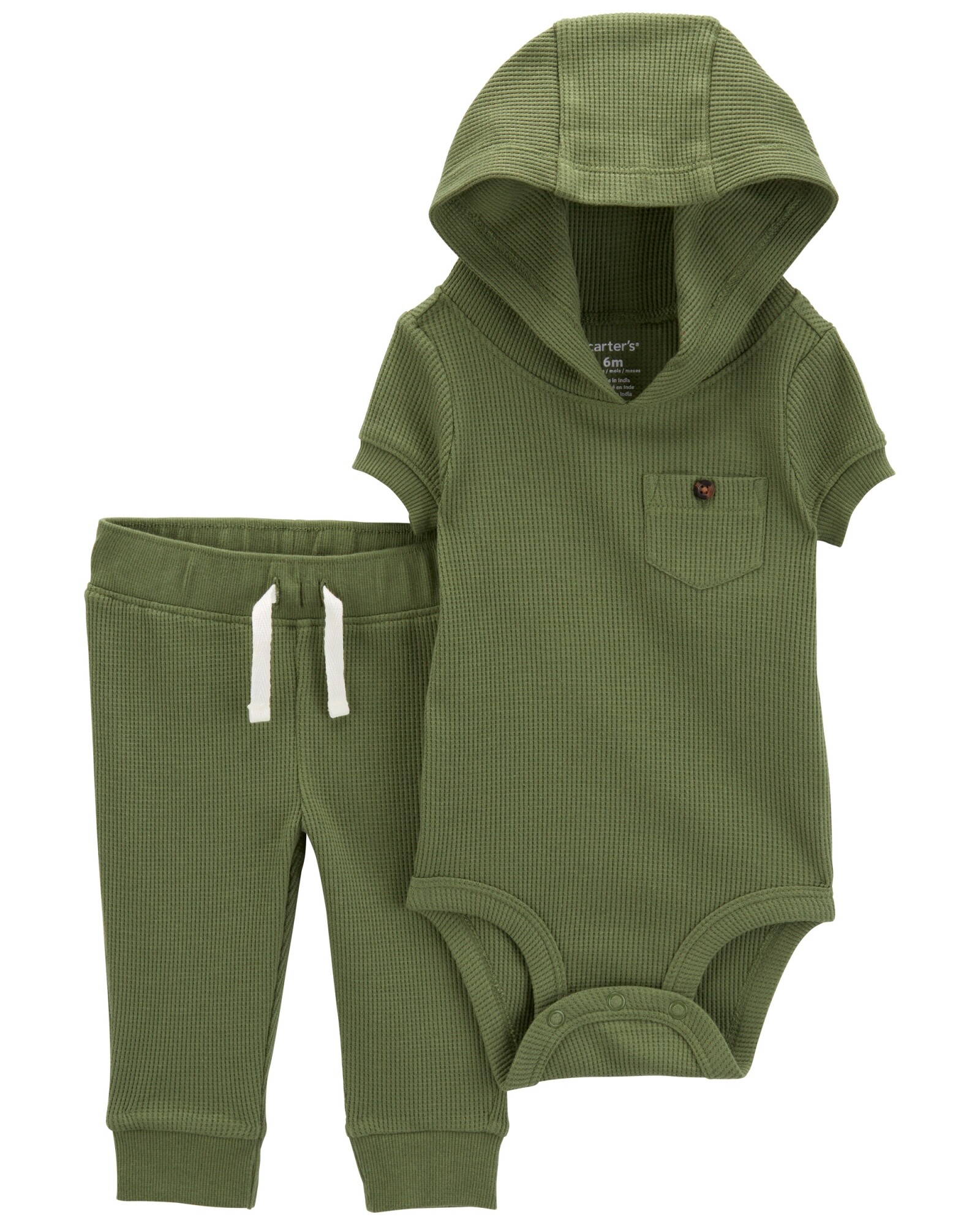 Set dos piezas de algodón térmico, pantalón y body con capucha Sin color