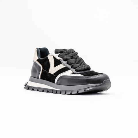 ZAPATILLA CUERO DAMA COLOR NEGRO SUELA SINTETICA NEGRO
