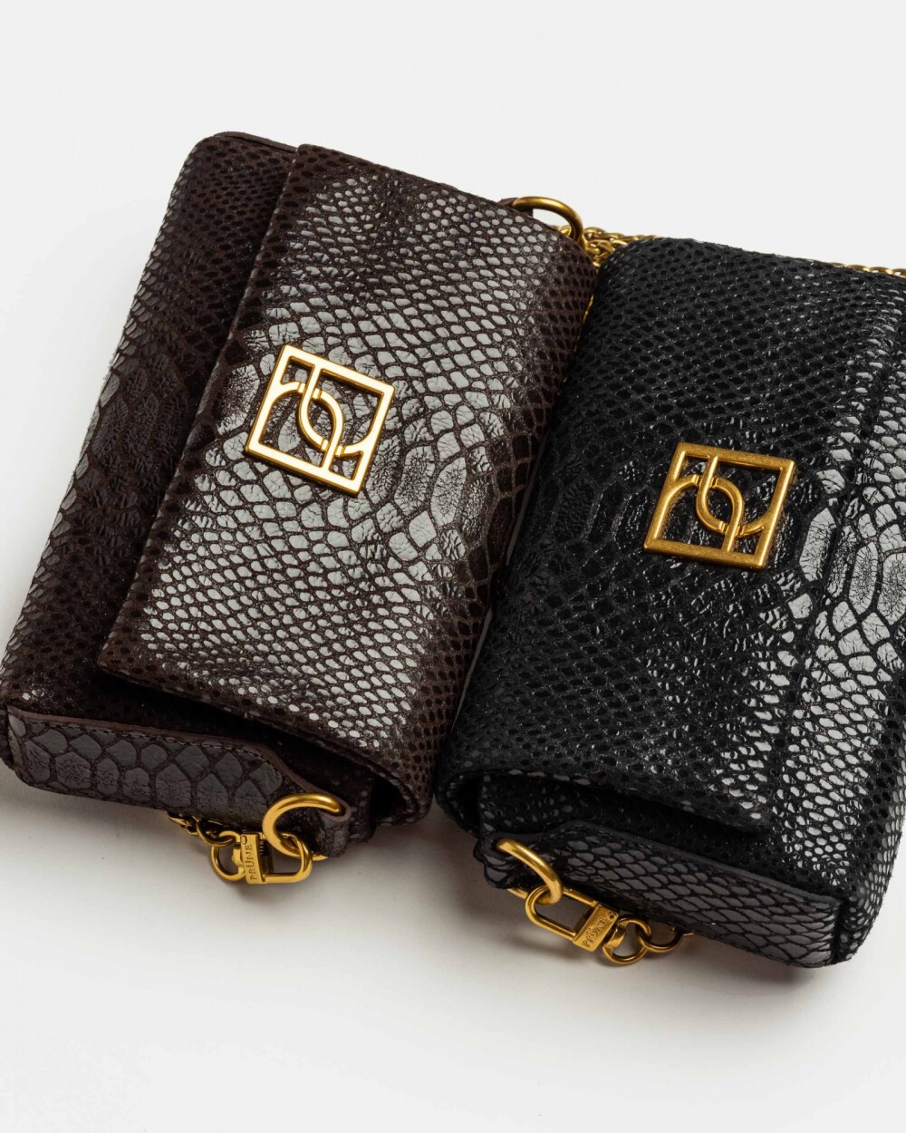 Mini Bag Bloom En Cuero Gamuza Metalizada Gamuza Anaconda Marron