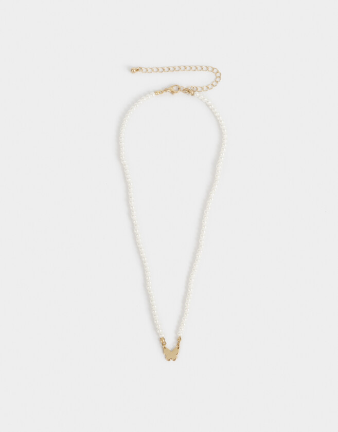 Cadena Corta con Dije Mariposas Choker De Perlas - Dorado