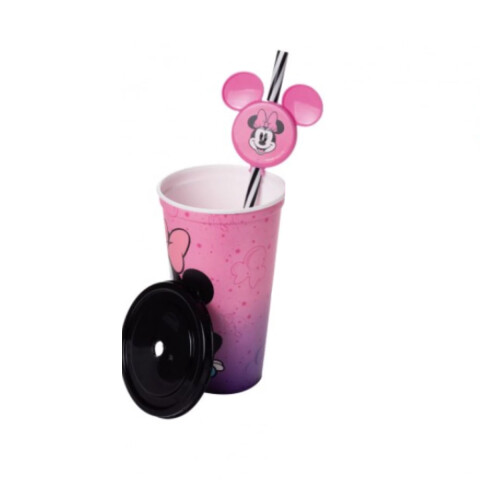 Vaso Plástico Milk Shake con Pin y Pajita Minnie 500 ml ROSA FUERTE