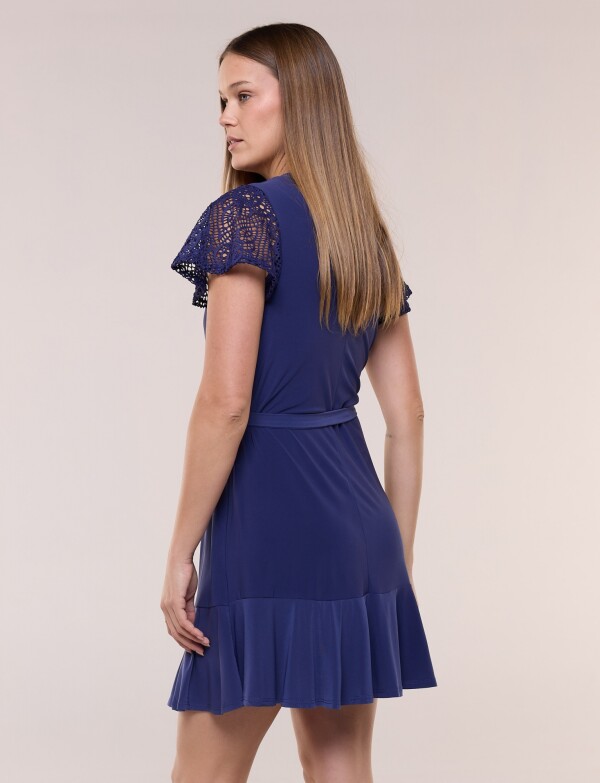 Vestido Corto Con Mangas Broderie AZUL