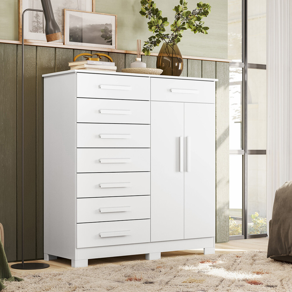 CÓMODA CAJONERA GUARDARROPA 8 CAJONES 2 PUERTAS BLANCO