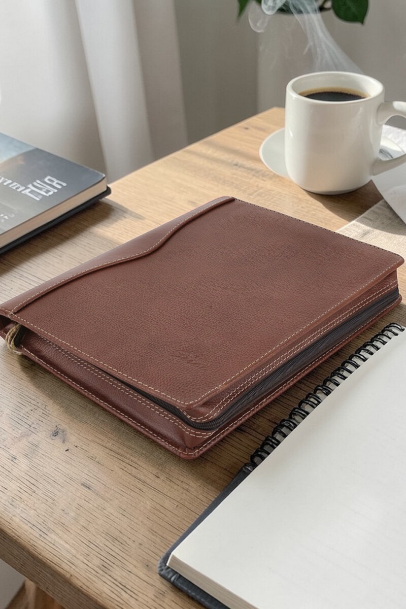 Dosier Mediano Profesional en cuero genuino Marrón