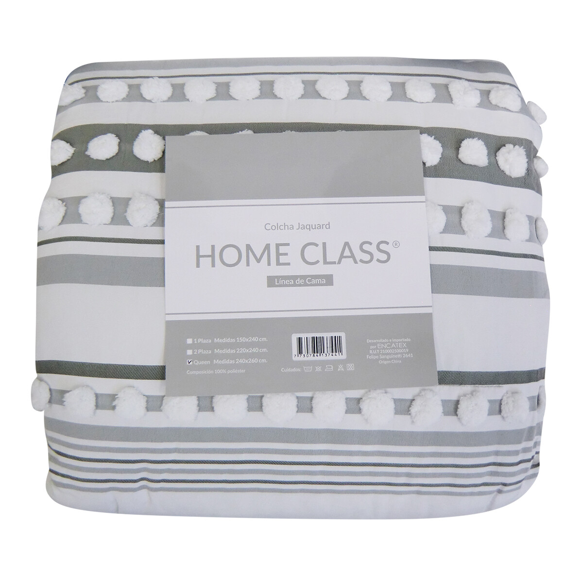 Colcha Nordico con Pompón Richmond 1 Plaza 150 x 240 cm - RAYAS GRIS 