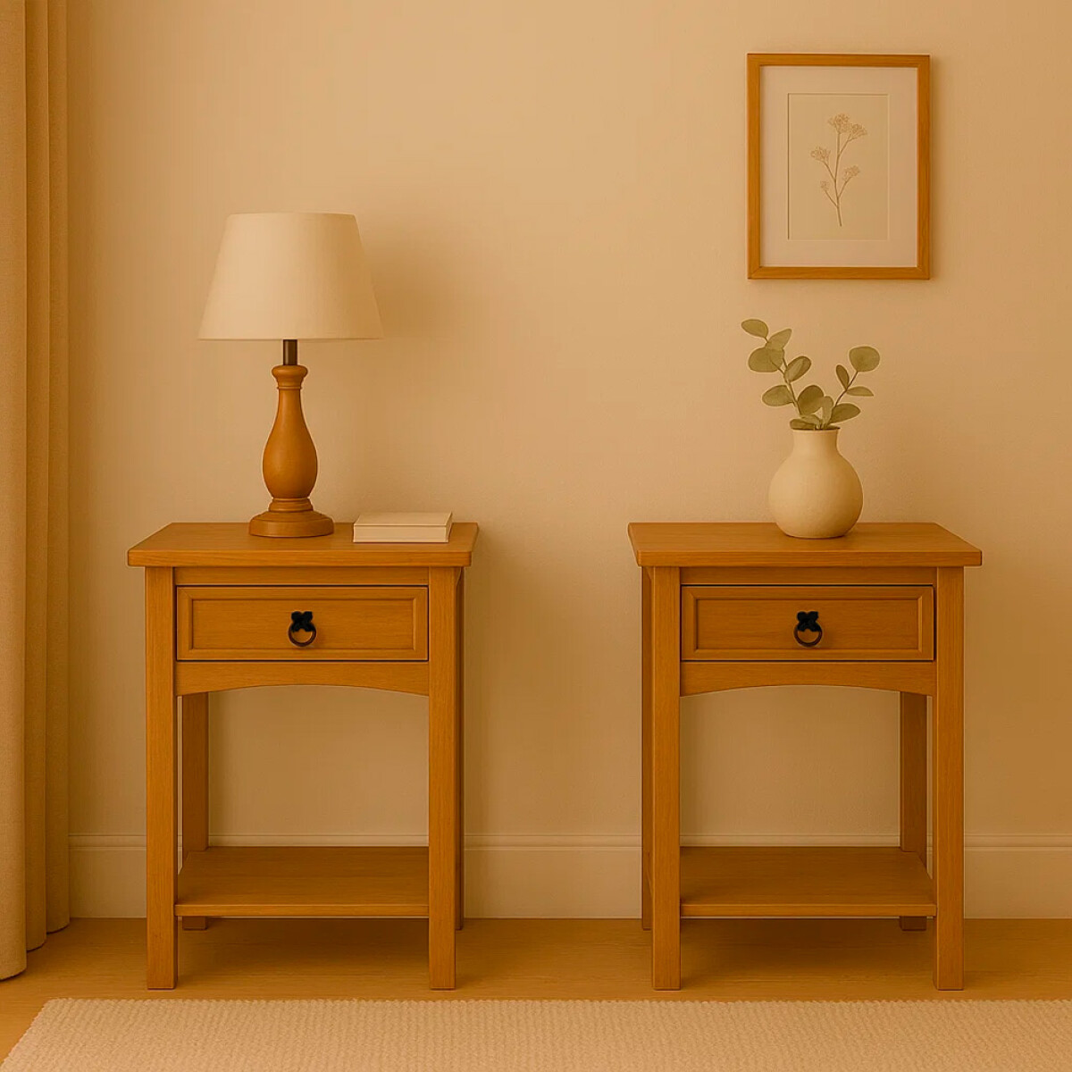 Promo 2 Mesa de Luz 1 Cajón Línea Naturale - ROBLE 