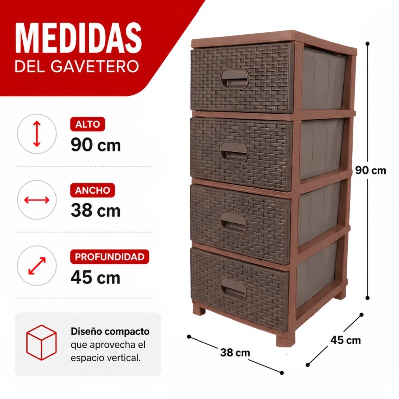 Gavetero cajonera simil ratán MARRON OSCURO