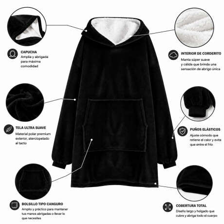 Buzo Canguro Oversize Manta Polar Afelpada Corderito Capucha Negro