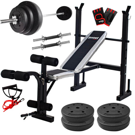 Banco Pecho + Scott + Barra 150 +2 Mancuernas +40kg 4 Discos 10kg