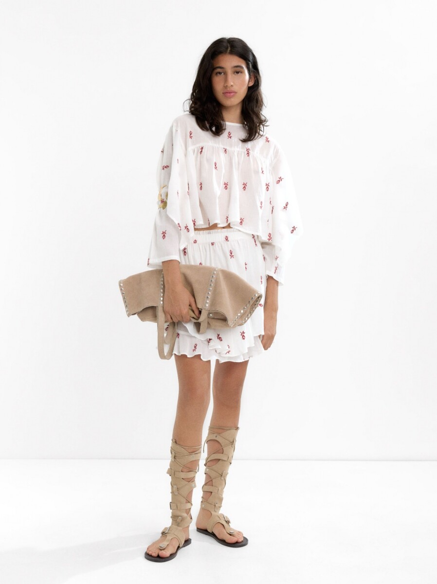 Blusa Con Bordado De 100% Algodón - multicolor 