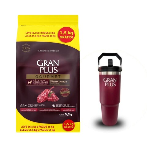 GRAN PLUS GOURMET AD. RAZA MEDIANO GRANDE CORDERO 15 KG + 1.5 KG GRATIS + REGALO GRAN PLUS GOURMET AD. RAZA MEDIANO GRANDE CORDERO 15 KG + 1.5 KG GRATIS + REGALO