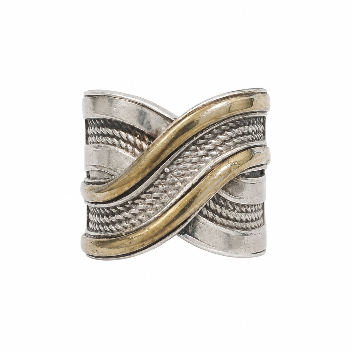 Anillo Cruzado - Plata y oro - Sin piedra - AN4739 - conpiedra 