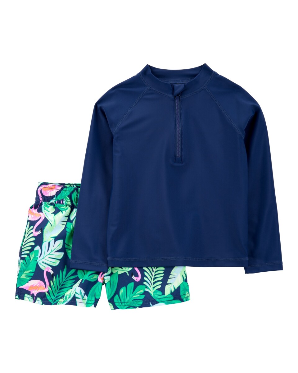 Traje de baño dos piezas, protección UPF 50+, manga larga, diseño tropical 