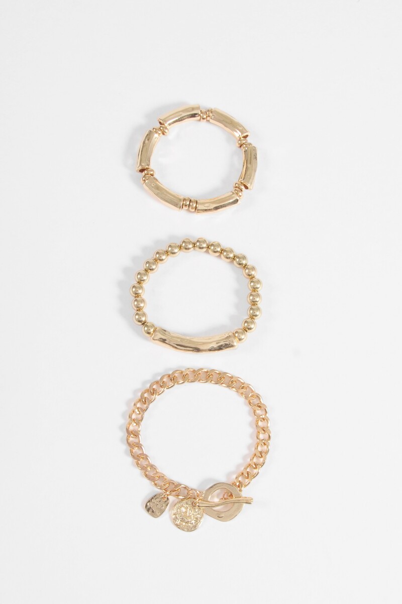 Set de 3 pulseras de cuentas dorado