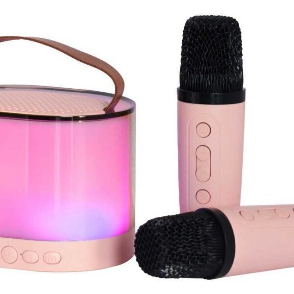 Parlante Set Karaoke Portátil X2 Micrófonos Bluetooth Led Ax Variante Color Rosa