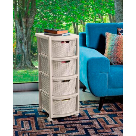 Cajonero de plástico Rimax estilo Rattán con 4 cajones, estante superior y rueditas Taupe