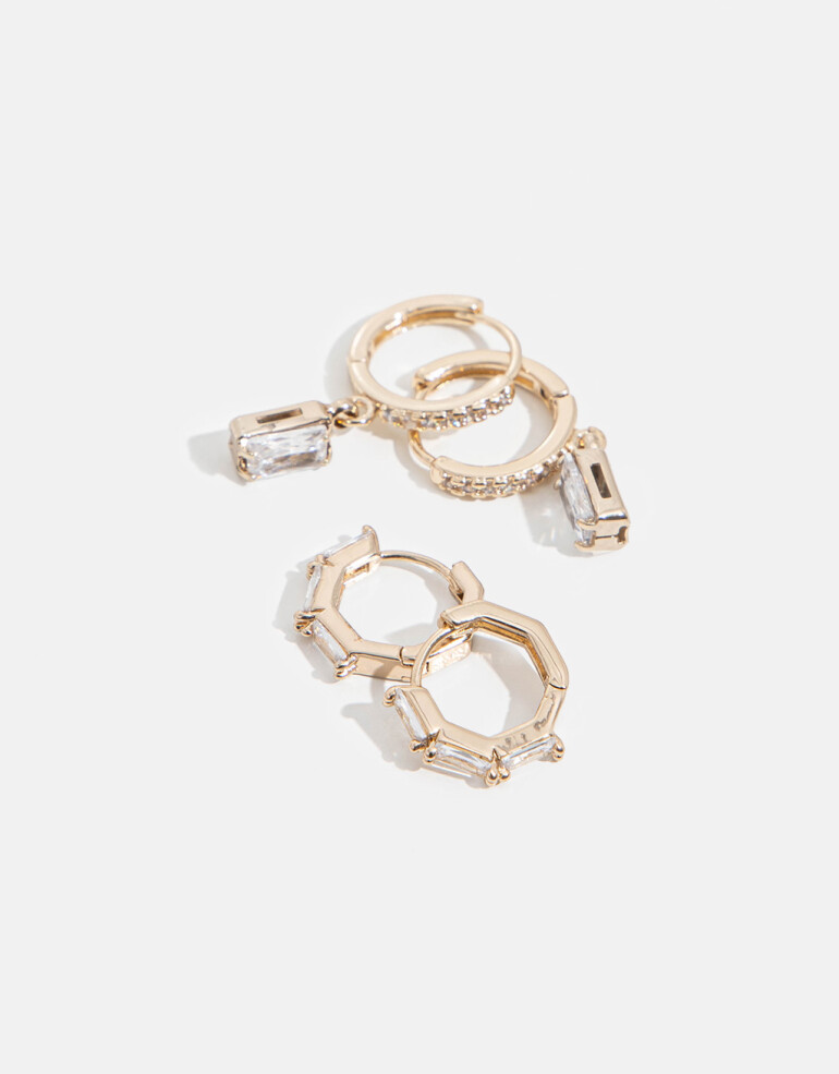 Aros Argollas Set Strass Set De Argollas Con Cubic Zirconia - Dorado