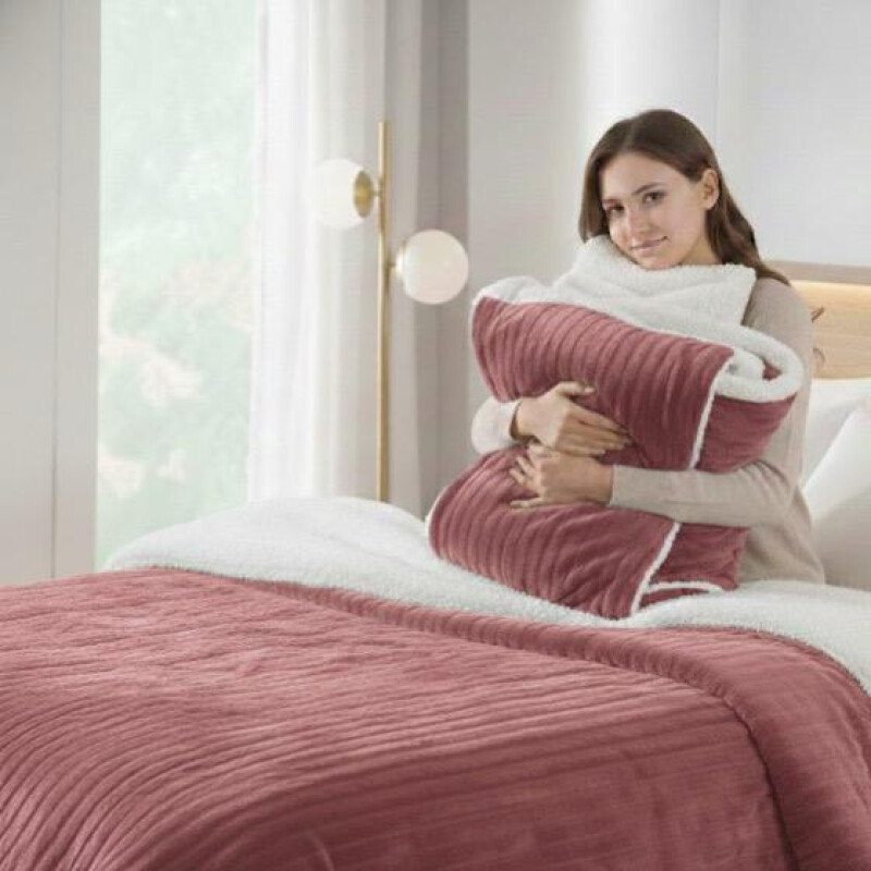 Acolchado 1 Plazas Corderito Sherpa Cotton Flor | Súper abrigado, reversible y suave ROSA RAYA