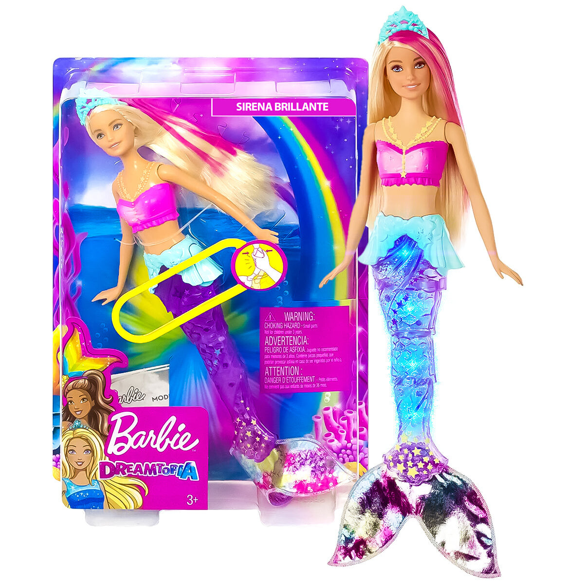 Muñeca Barbie Sirena Brillante Con Luces Y Movimiento 