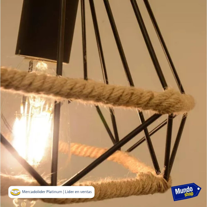 Lampara Colgante Diamante De Techo Decorativo Cuerda Metal Negro