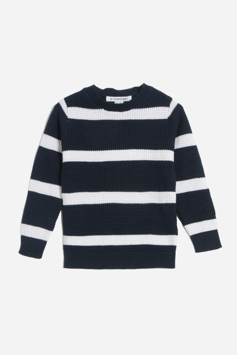 Sweater cuello redondo - Azul y blanco 