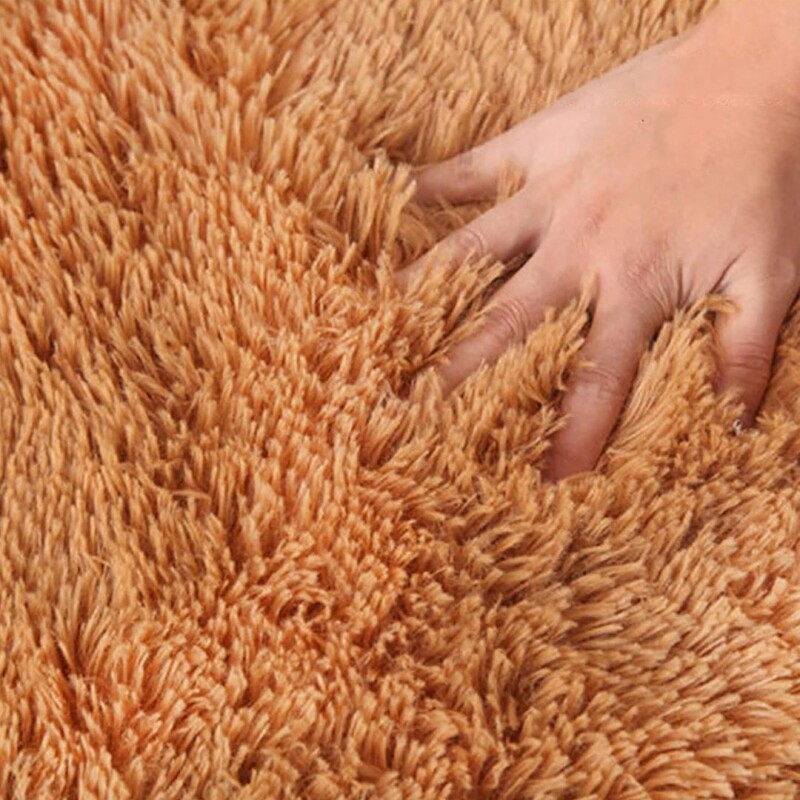 Alfombra Peluda Shaggy Pelo Alto Antideslizante Premium Color Marrón claro