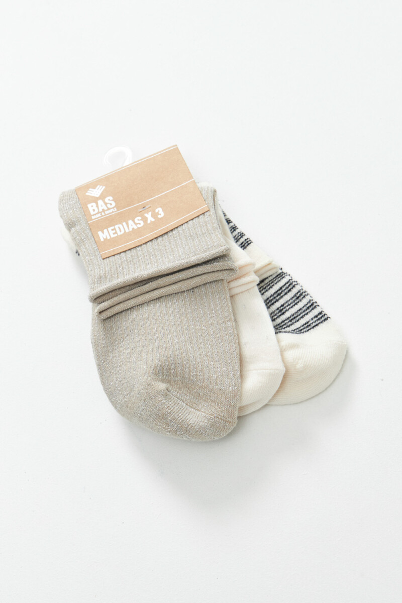 Pack x3 media caña rib Beige Melange
