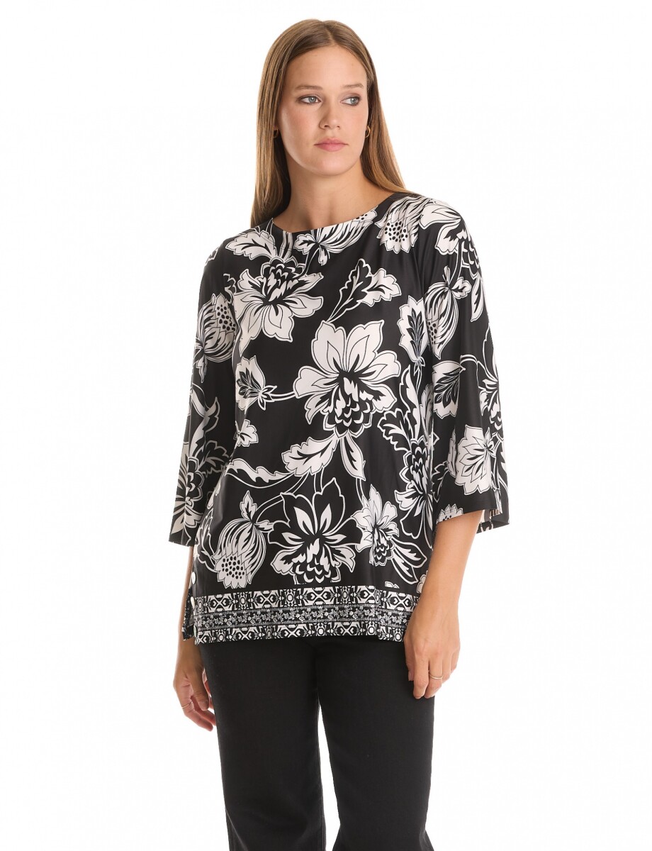 Blusa Flores - Negro/blanco 