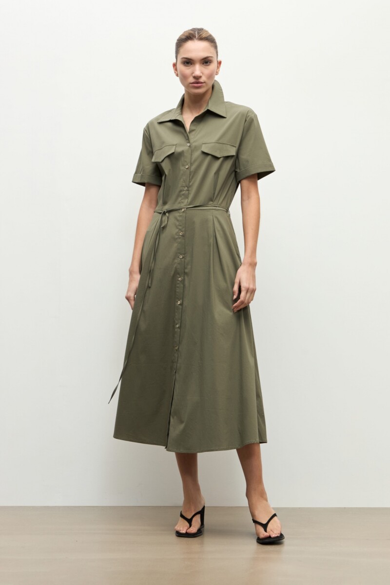 Maxi vestido camisero verde oliva