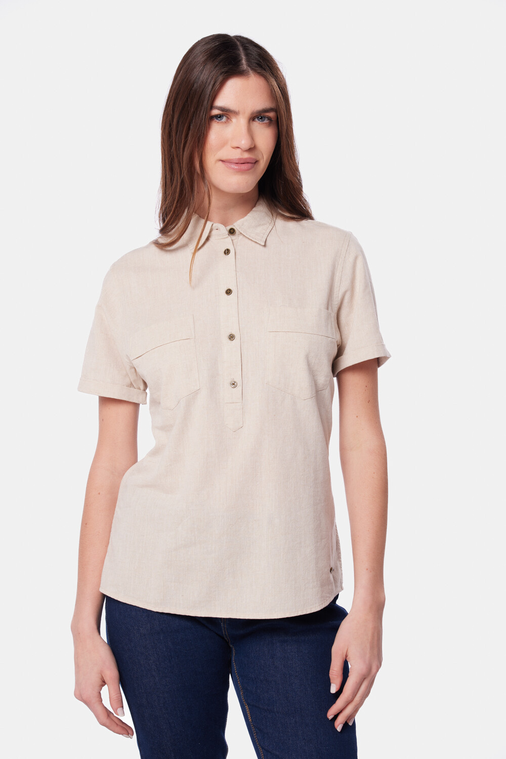 CAMISA DE LINO MEDIO BOTÓN Beige